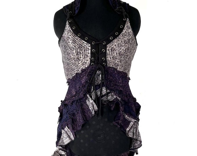 XL. Sophia Corset Dress with Hi-Low tiered bustle skirt in Vintage Silk Brocade SKU:2000-8561