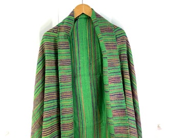 Green Striped Lightweight Blanket, Cosy Soft Touch Scarf Shawl Throw