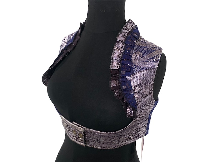 M.  Underbust Corset Choli Top Silk Steampunk Tribal Bra Pagan Fantasy Gothic Larp Top Goth SKU:442-6697