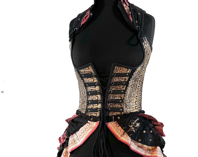 S. Elisa Bustier Dress; a long body under-bust corset dress in Silk Brocade.  SKU:2004-8315