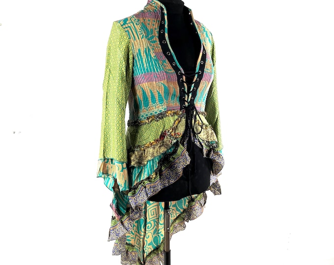 2XL. Seraphina Corset Dress, Silk, Long Sleeves, Handmade. SKU:1009-9303