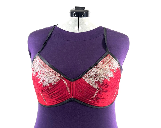 XL Gia Cross Strap Bra Top, Handmade in Vintage Silk Brocade (SKU:2164-10007)