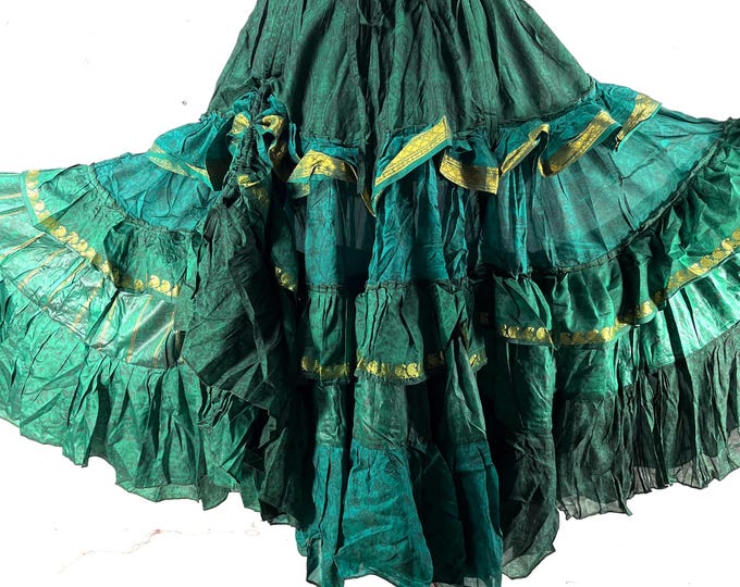 Yasmin 25 Yard Skirt handmade in Vintage Winter Silk, Maxi One Size; (28"-42" Waist) a Boho Cottagecore skirt SKU:740-9120