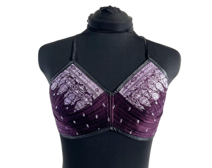 S Gia Cross Strap Bra Top, Handmade in Vintage Silk Brocade (SKU:2161-10061)