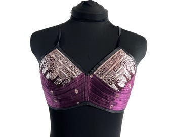 S Gia Cross Strap Bra Top, Handmade in Vintage Silk Brocade (SKU:2161-10077)