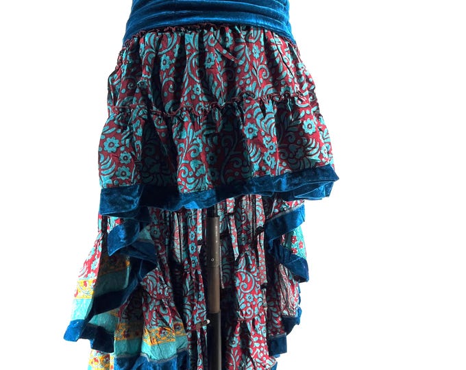 Layla Bohemian Hi Low Velvet Edged Silk Skirt (SKU:733-9965)