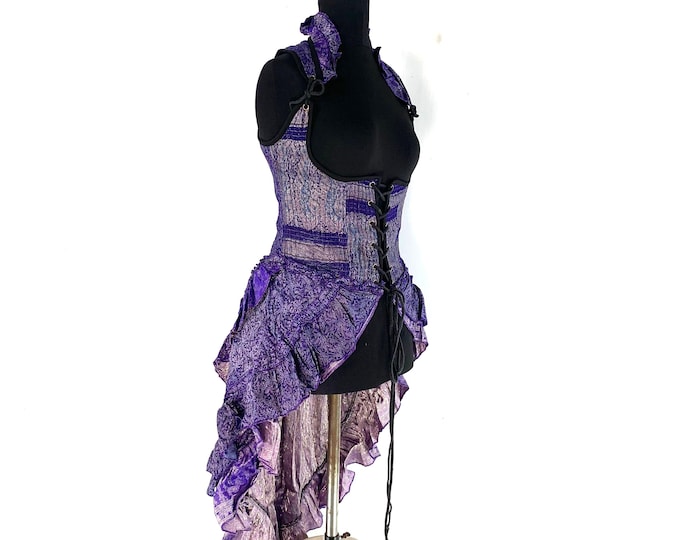 L Elisa Underbust Corset Dress - Long Body - Purple Silk Brocade (SKU:2004-4387)