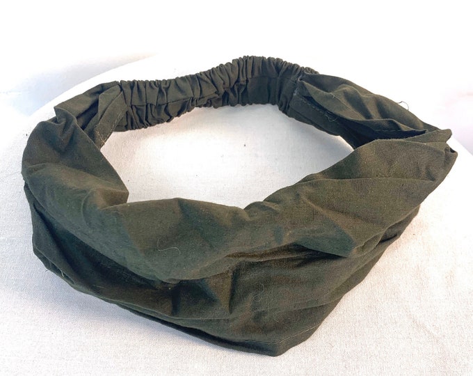 Green Cotton Washable Headband Face Mask. dust mask, bandana, scrunchies FIT Head circumference 19” to 23”