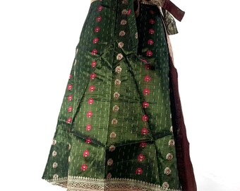 Pahala Midi Wrap Skirt in Upcycled Heavy Silk Brocade Sari. (One Layer A-Line Saree Wrap Skirt)  SKU:2031-6385