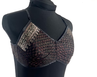 M Gia Cross Strap Bra Top, Handmade in Vintage Silk Brocade (SKU:2162-10045)