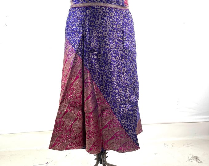 Pahala Midi Wrap Skirt in Upcycled Heavy Silk Brocade Sari. (One Layer A-Line Saree Wrap Skirt)  SKU:2031-10500