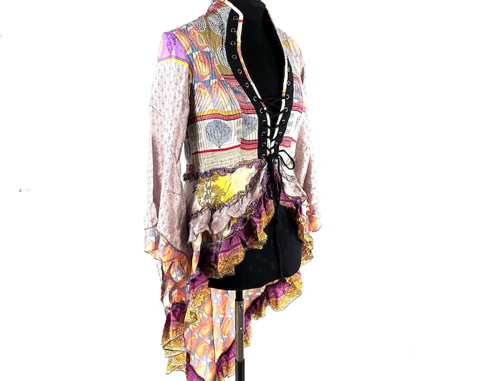 2XL. Seraphina Corset Dress, Silk, Long Sleeves, Handmade. SKU:1009-9304