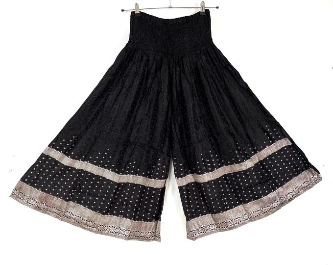 Felicity Culottes in Silk brocade One size pants with Elasticated Waist Wide Leg Palazzo trousers SKU:810-9180