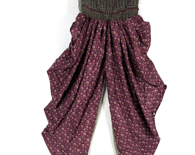 Caroline Waterfall Silk Harem Pants; Handmade One Size, Elasticated waist. Comfy yoga Eco Trousers.  SKU:860-9074