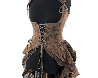 Elisa Cotton Boho Corset Dress in Beige.