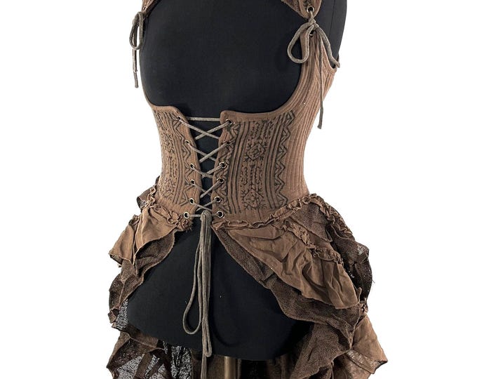 Elisa Cotton Boho Corset Dress in Beige.