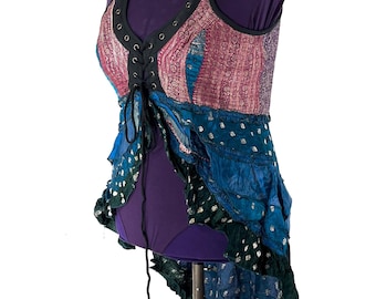 4XL Sophia Corset Dress - Hi-Low tiered skirt - Steampunk - Silk Brocade (SKU:2000-8577)