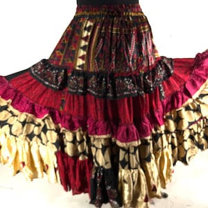 Jazmyn 25 Yard Skirt handmade in Vintage Summer Silk, Maxi One Size; (28&quot;-42&quot; Waist) a Boho Cottagecore skirt SKU:738-8999