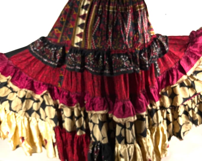 Jazmyn 25 Yard Skirt handmade in Vintage Summer Silk, Maxi One Size; (28"-42" Waist) a Boho Cottagecore skirt SKU:738-8999