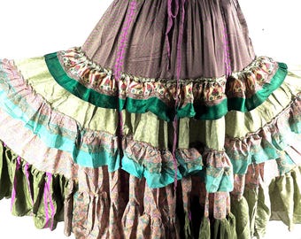 Jazmyn 25 Yard Skirt - Handmade - Vintage Summer Silk - Maxi One Size SKU:738-8998