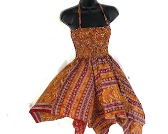 Elvina Fairy Dress. One size in Silk. Length 87cm (34"). Bohemian Summer, Gypsy Princess, Boho handkerchief skirt