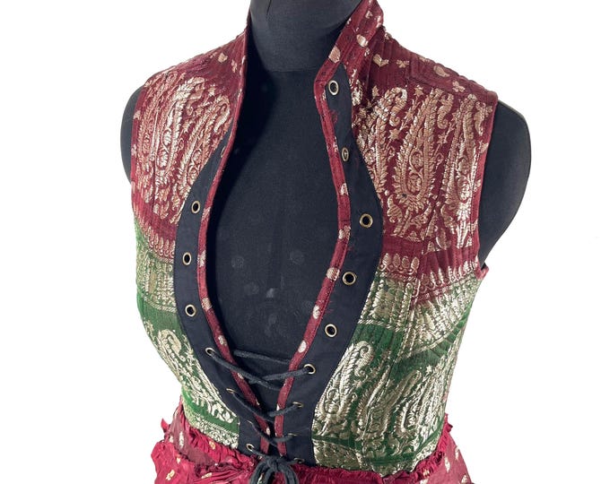 Elegant Vintage Silk Brocade Corset Dress - Size XL Isabella SKU:2134-9605