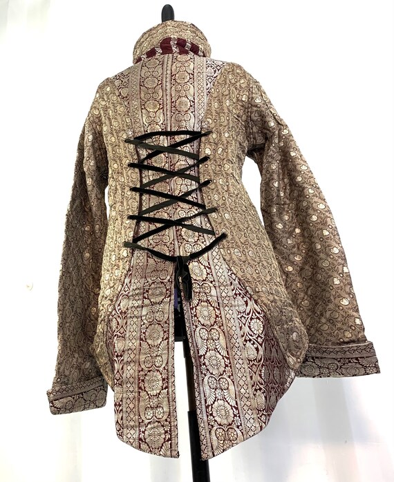 UK L Silk Brocade Tailcoat. Unisex Unique Fleece Lined With Brass Poppers and Pockets. Corsetage at Back for Adjustable Sizing. Etsy UK
