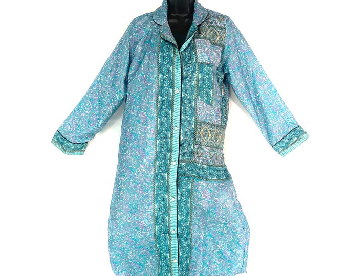 M. Romilly Silk Shirt Dress, Long Sleeve with Pocket and buttons at front UK-M Size Loose & Comfy SKU:321-4961