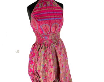 Sadie Silk Pixie Dress. One Size. A Sun Goddess Halter Dress with adjustable Rouches.  SKU:1031-5526