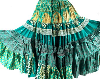 Jazmyn 25 Yard Skirt - Handmade - Vintage Summer Silk - Maxi One Size SKU:738-8961