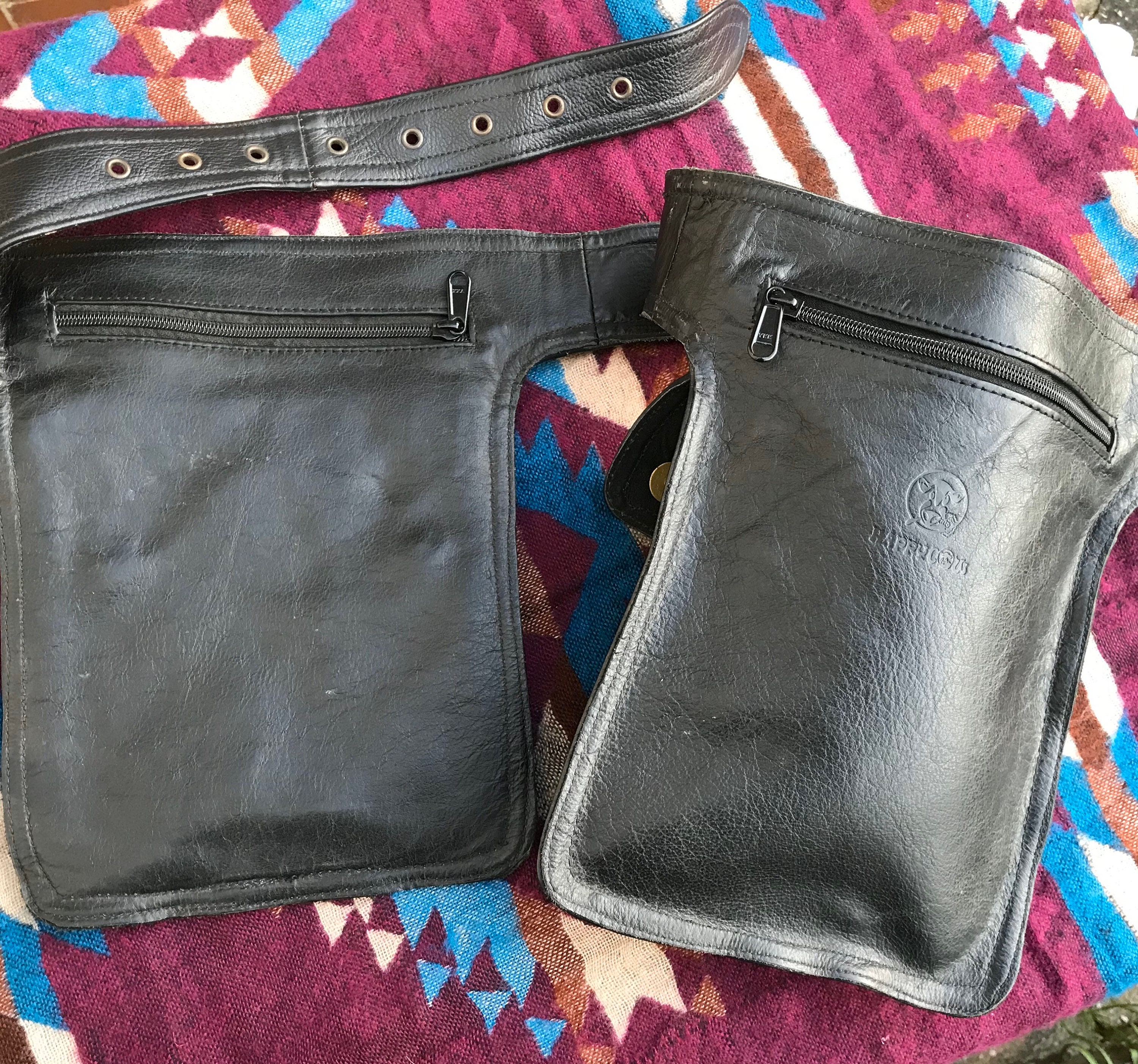 Soft Leather Double Hip Bag. Leather Belt Bag. Cowboy Belt
