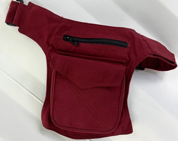 Fanny Pack, Cotton, Money belt, Bum bag, Ramblers Tough Hip-bag Red 3 zipped pockets