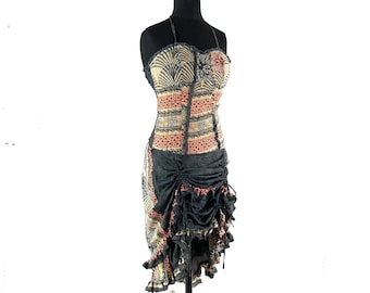 Ruby Fantasy Agni Silk SunDress; Light-weight handmade Summer Elven, Ruffle, Fairycore, Cottagecore dress.  SKU:735-9343