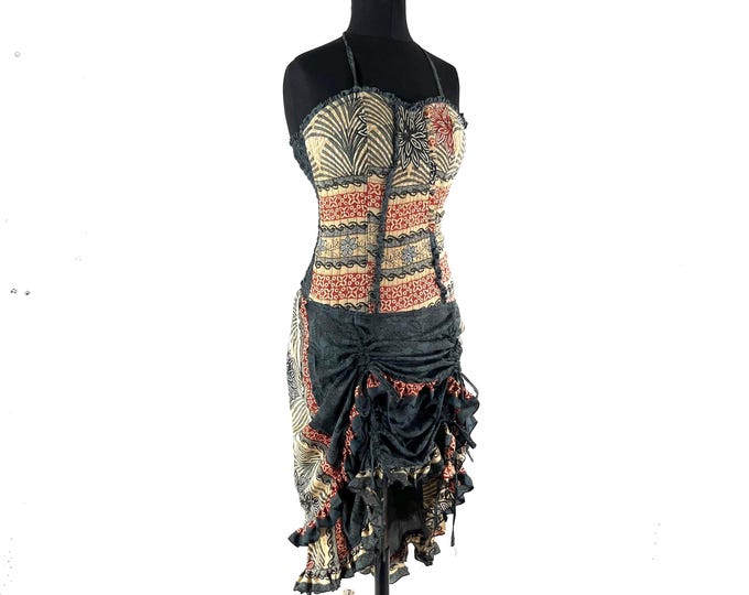 Ruby Fantasy Agni Silk SunDress; Light-weight handmade Summer Elven, Ruffle, Fairycore, Cottagecore dress.  SKU:735-9343