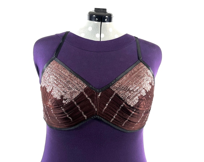 XL Gia Cross Strap Bra Top, Handmade in Vintage Silk Brocade (SKU:2164-10017)