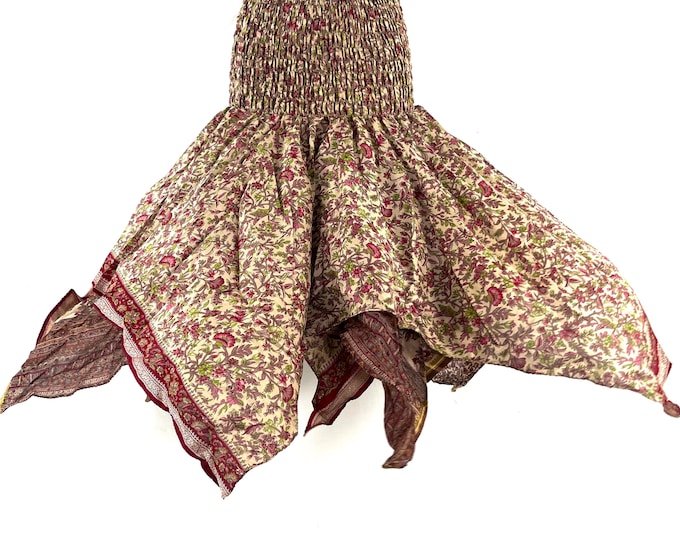 Nina Fairy Skirt One size in Silk (Length 32") a summer silk handmade handkerchief skirt swirly SKU:899-10443