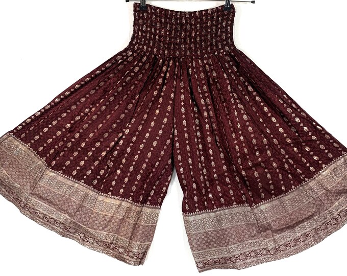 Malika One-Size Trousers Short Leg Culottes in Silk Brocade with elasticated waist for all day comfort (Wide Leg Palazzo Pants) SKU:815-6655