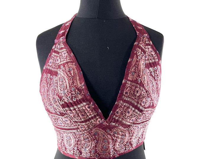 S Phoenix Tribal Top. New cut Bra handmade in Silk Brocade. SKU:1022-9470
