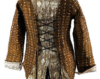 2XL. Steampunk Coat a Silk Brocade Fleece Lined Tailcoat with Corsetage at back for adjustable sizing.