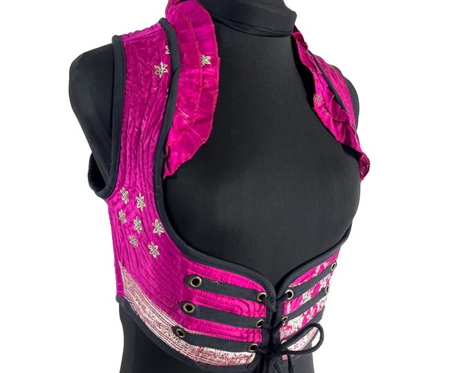 Ivy M Underbust Corset Top; steampunk vest handmade in Vintage Silk Brocade (SKU:2172-10114)