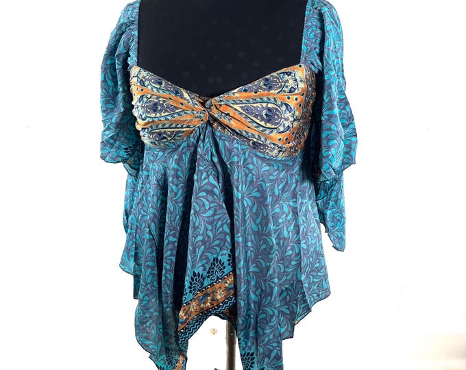 Stevie Boho Floaty Silk Top - Summer Blouse XL Size (SKU:450-10404)
