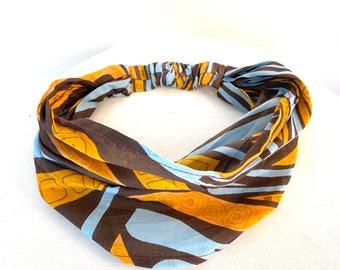 Blue yellow Cotton Washable Headband Face Mask. dust mask, bandana, scrunchies FIT Head circumference 19” to 23”