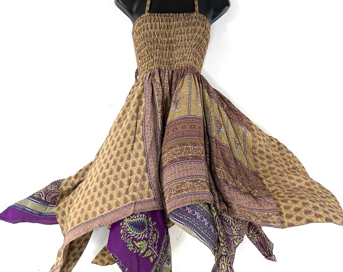 Ayeling Fairy Dress; Silk Summer Dress, One Size 38" (97cm) Midi Length, Silky Sun Bohemian Hippy Boho Gypsy Princess. SKU:904-7278