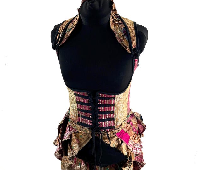 L Elisa Bustier Dress; Steampunk Under-bust Long Body Corset in Silk Brocade, (SKU:2004-10271)