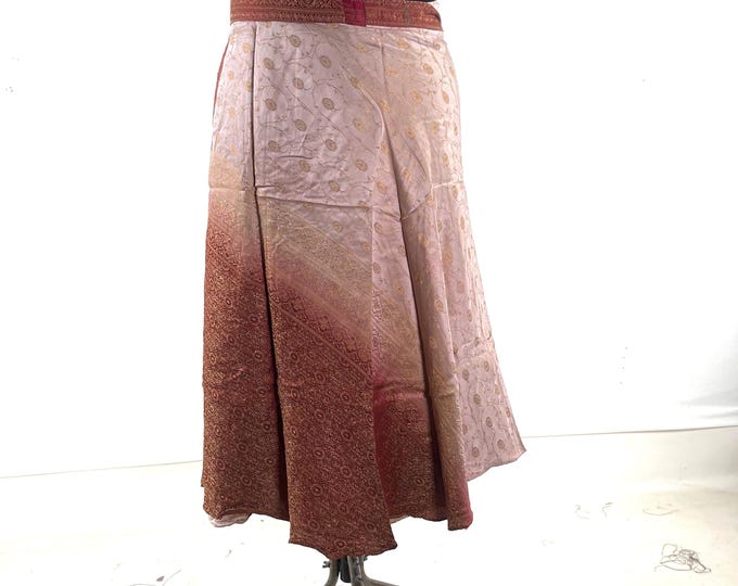 Pahala Midi Wrap Skirt in Upcycled Heavy Silk Brocade Sari. (One Layer A-Line Saree Wrap Skirt)  SKU:2031-10511