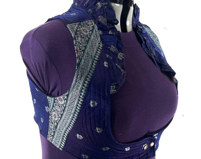 5XL. Corset Style Bustier Bra Top handmade in Vintage Silk Brocade.  Choli Plus Plus Size Laced Top  SKU:448-9065