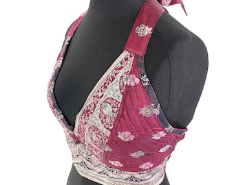 M/L. Phoenix Tribal Top, Silk, Steampunk Pagan, Bohemian, Gypsy, Larp, Goth, Dark Mori, Celtic crop top. SKU:1021-5018