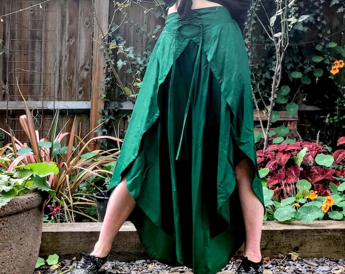 Dark GreenTulip Palazzo Pants; Rayon Split open leg harem trouser