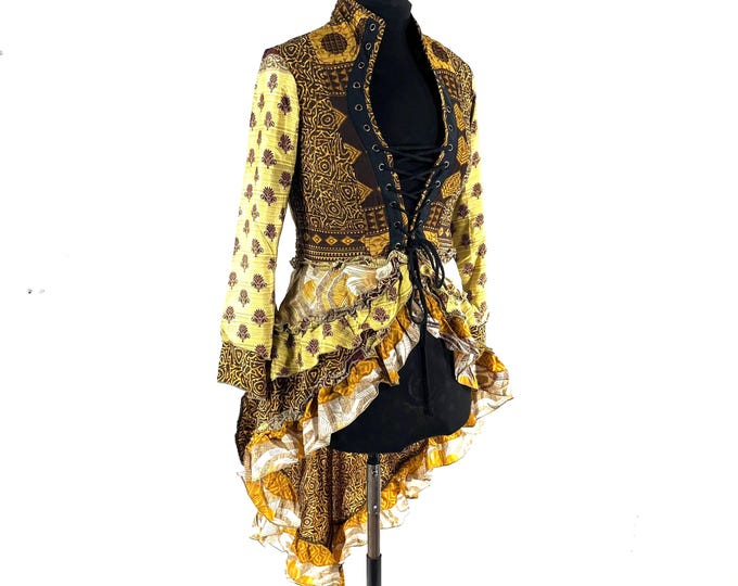 XL. Seraphina Corset Dress, Silk, Long Sleeves, Handmade. SKU:1008-9306