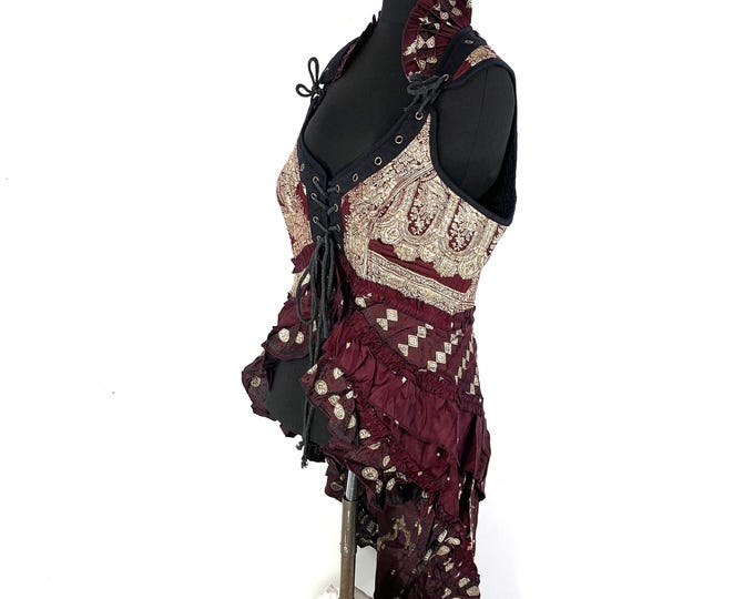 3XL Sophia Corset Dress - Hi-Low tiered skirt - Vintage Silk Brocade (SKU:2000-5382)